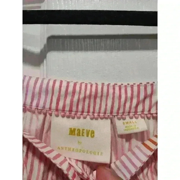 Maeve By Anthropologie Size Small Pink Orange Tunic Top PuffSleeve Tiered Cotton - Picture 3 of 9